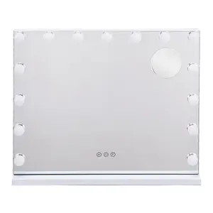 Hollywood Rectangular Touch Screen Vanity Makeup Mirror with 15 LED Bulbs Dimmable 58 x 48 cm