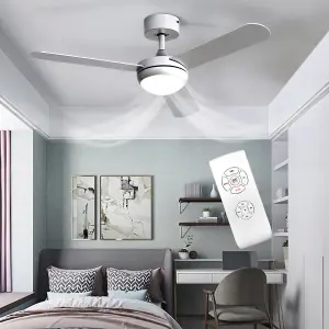 Silver 3 Blade Ceiling Fan Lights with Remote Control 42 Inch