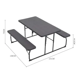 Black Foldable Picnic Table Bench Set Portable Camping Trestle Table Chairs 4 Seater