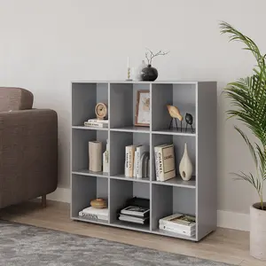 URBNLIVING 9 Cube Grey Wooden Bookcase Shelving Display Shelves Storage Unit Wood Shelf Without Door