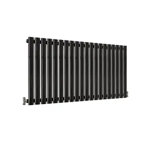 Horizontal Black Single Oval Panel Radiator (H)600mm x (W)1180mm, 4140 BTU.