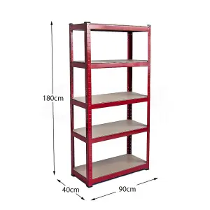 Home Vida 5 Tier Large Shelf Red Heavy Duty Shelving Unit (H)1800mm (W)900mm