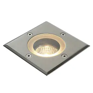 Luminosa Pillar 1 Light Outdoor Recessed Light Marine Grade Brushed Stainless Steel, Glass IP65, GU10