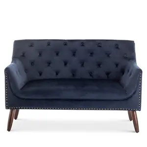 2 Seater Loveseat Small Sofa in Velvet Navy Blue Fabric