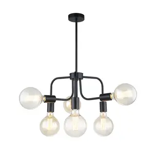 Luminosa Industrial And Retro Hanging Pendant Black 6 Light , E27