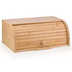 Woodluv Bread Bin Countertop Bread Storage for Kitchen With Roll Top Lid, 40 x 27 x 16.5 cm