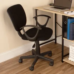 Black Home office chair, fabric back and seat with arms, swivel chair