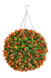 Best Artificial 38cm Orange Lush Tulip Hanging Basket Flower Topiary Ball - Suitable for Outdoor Use - Weather & Fade Resistant