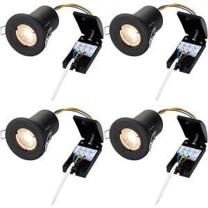 4 PACK Fire Rated Recessed Ceiling Downlight - 50W GU10 - Fixed - Matt Black