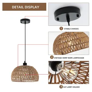 Garwarm  Farmhouse Rattan Semi Flush Mount Ceiling Light