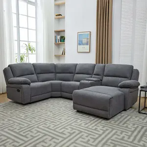 Dublin 4 Seater Fabric Corner Recliner Sofa Dark Grey