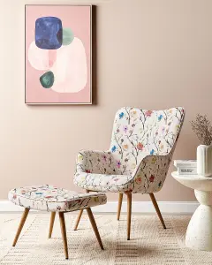 Wingback Chair VEJLE with Footstool Fabric Cream