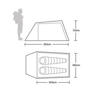 Eurohike Shadow 250 Nightfall Tent for 2 People with Darkened Technology Bedroom