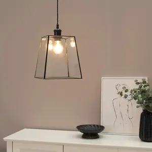 ValueLights Susie Matt Black Metal and Clear Glass Lantern Easy Fit Ceiling Light Shade - LED Bulb Included