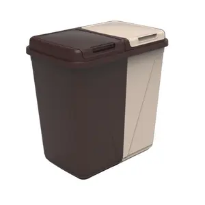 Plastic Handle Multi-Compartment Rubbish & Recycling Bin - 90L Chocolate/Beige / 58cm H x 56cm W x 37cm D