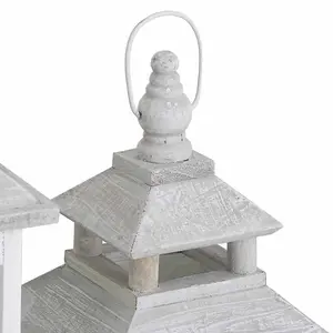 Set Of 3 White Window Style Lanterns With Open Top - L32 x W32 x H80 cm