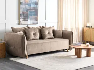 Sofa Bed VALLANES Light Brown Velvet