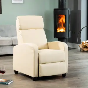 Henderson Manual Push Back Recliner Bonded Leather Armchair - Cream