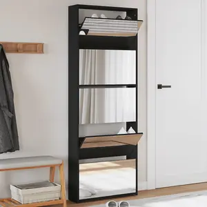 Berkfield Shoe Cabinet with Mirror 5-Layer Black 63x17x169.5 cm