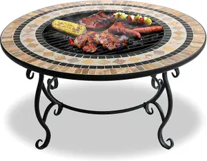 Homeology Fireology BELUGA Opulent Garden Fire Pit Brazier, Coffee Table, Barbecue and Ice Bucket - Marble Finish