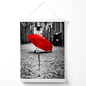 Red Umbrella in Paris Street Fashion Photo Poster with Hanger / 33cm / White