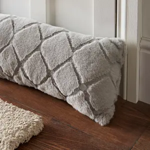 Catherine Lansfield Cosy Diamond Faux Fur Door Draught Excluder Silver Grey