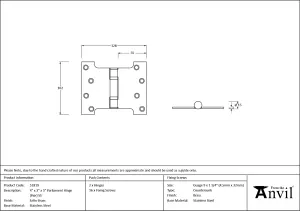 From The Anvil Satin Brass 4" x 3" x 5" Parliament Hinge (pair) ss