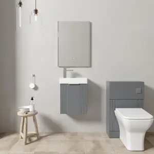 Cloakroom Suite - Fluted Wall Hung Vanity, WC, Toilet and Tap - Grey/Chrome