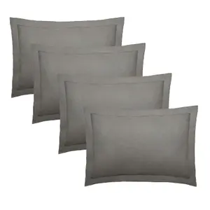 Highams 4 x Soft Polycotton Oxford Edge Pillowcase Set, Charcoal - 50 x 75cm