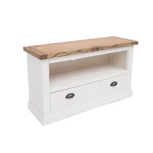 Cosenza Off White 1 Drawer TV Cabinet Brass Cup Handle