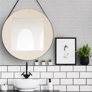 Contour Black & white Tile effect Hexagon lattice Textured Wallpaper