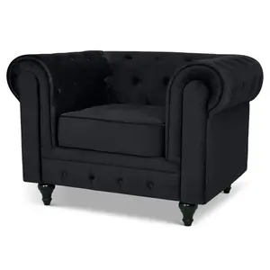 Velvet Chesterfield Arm Chair - Black