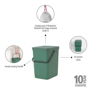 Brabantia Sort and Go 25 Litre Rubbish Bin Green