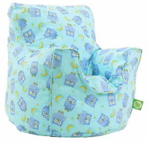 Cotton Blue Owl Bean Bag Arm Chair Toddler Size