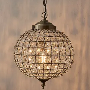 Hanging Ceiling Pendant Light Antique Brass Glass Round Metal Lamp Shade Holder