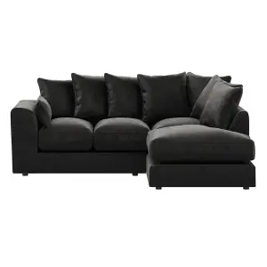 Brooklyn Plush Velvet 3 to 4 Seater L Shaped Corner Sofa Fibre Black Right Hand Facing