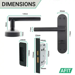 AFIT Black Bathroom Door Handle Set - 1 Pair of Internal T-Bar Handles on Backplate with Lock (64mm) - Olvera Range