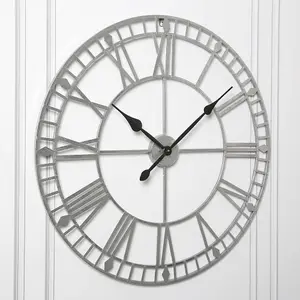 EOS - Skeleton Wall Clock with Roman Numerals - 80x80cm - (Grey)