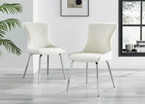 Furniturebox UK 4 Seater Dining Set - Imperia White High Gloss Dining Table and Chairs - 4 Cream Nora Silver Leg Chairs