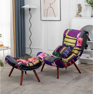 Fabric Patchwork Katia Accent Chair with Footstool Multicolour