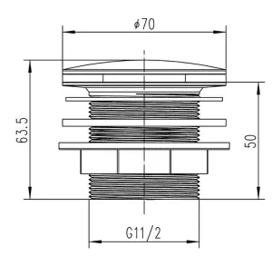 Bath Push Button Waste, No Overflow, for Baths up to 25mm Thick - Chrome