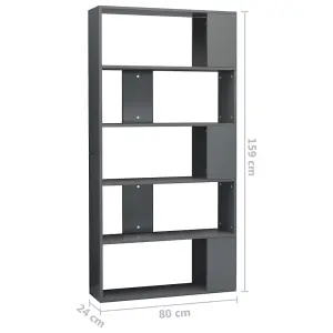 Berkfield Book Cabinet/Room Divider High Gloss Grey 80x24x159 cm Engineered Wood