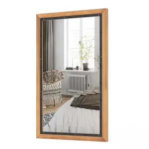 Costway Decorative Wall Mount Mirror Wood Framed Makeup Vanity Mirror W/ Hanging Hooks