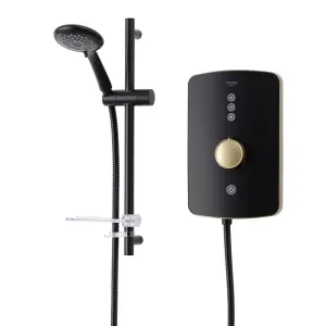 Triton Amala Matt Black Brass effect Manual Electric Shower, 8.5kW