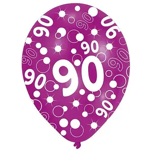 Amscan Latex All-Over Print 90th Balloons (Pack of 6) Pink/White (One Size)