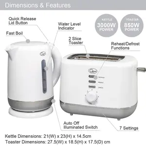 Quest 39979 White Coloured 1.5L Kettle and 2-Slice Toaster Set