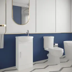 Cloakroom Suite - Vanity Unit, Toilet and Toilet Seat - Gloss White