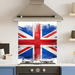 Toughened 6mm Glass Kitchen Splashback 60 x 65cm Grunge Union Jack - Polished  Heat Resistant Back Splash for Cookers Hob