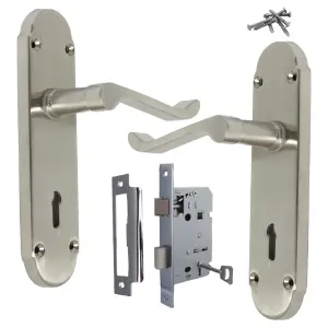 Epsom Door Handles Key Lock Scroll Lever - Satin Pack