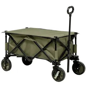 Outsunny Folding Wagon Garden Cart Collapsible Camping Trolley for Outdoor Green